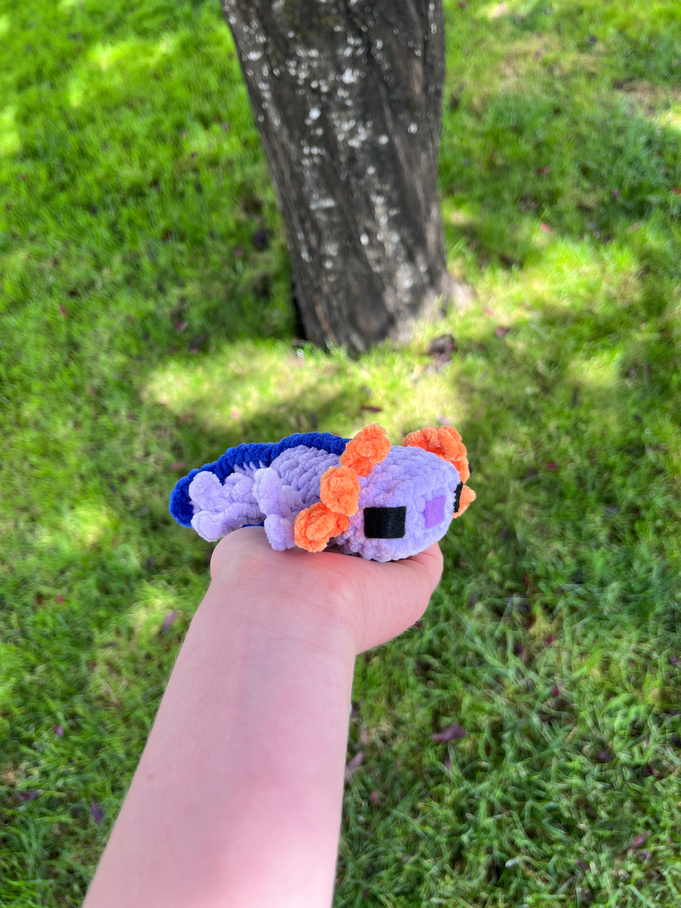 Yarn: Lilac, Tangerine & Classic Blue Hook: 4.5 mm Felt: Purple & Black